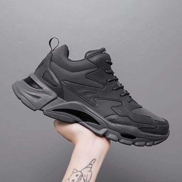 

new high-leather fashion trend couple models, versatile and simple, thick bottom, Black
