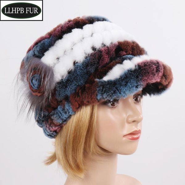 

new winter women striped&floral 100% natural rex fur hats knit russian genuine rex fur cap warm lady real hat, Blue;gray