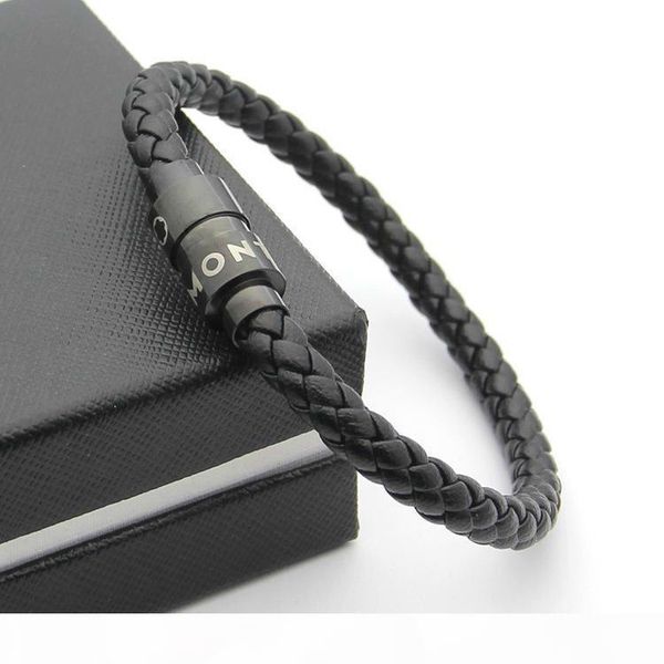 

316l titanium steel men magnetic buckle genuine leather braid bracelet in 20cm for man bangle 18k real gold charm bracelet jewel, Golden;silver