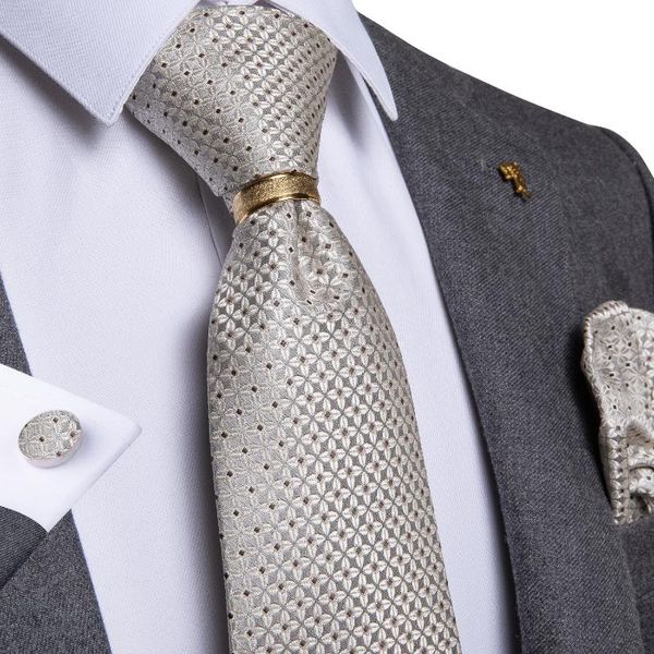 

new designer mens tie silver dot solid silk wedding tie for men dibangu handkerchief cufflinks ring set bussiness zh02-7013, Black;gray