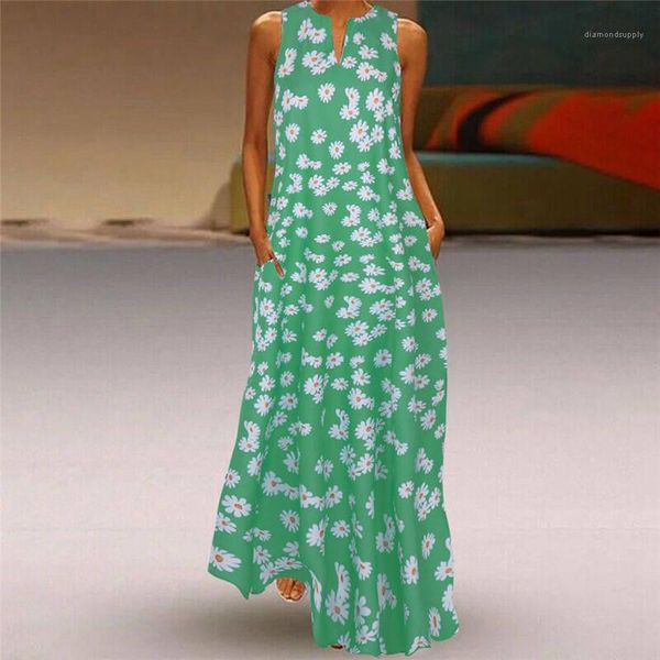 

summer new womens designers floral printed dress casual floor length ladies dresses fashion sleeveless womens dresses, Black;gray