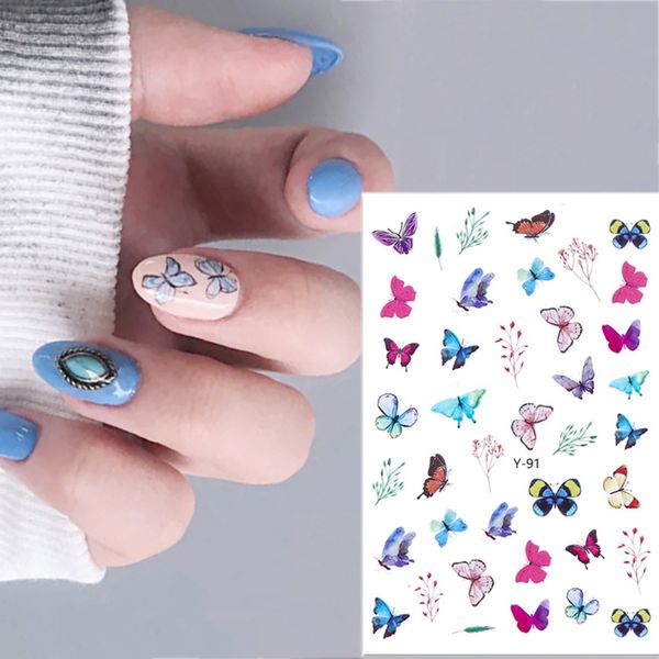 

1 sheet nail art stickers cartoon butterfly flower 3d diy tips adhesive sliders water transfer decals nail decorations wraps, Black