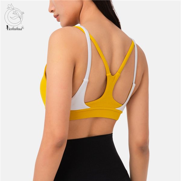 

yushuhua hit color stitching sports fitness bras soft breathable yoga bra women's gym clothing shockproof sports brassiere, White;black