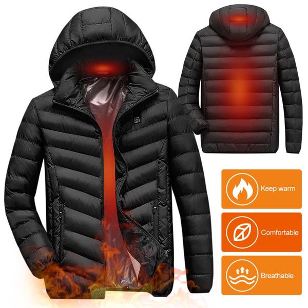 

outdoor jackets&hoodies electric heating cotton coat men women usb charging heated jacket with removable hood for walking camping ice fishin, Blue;black