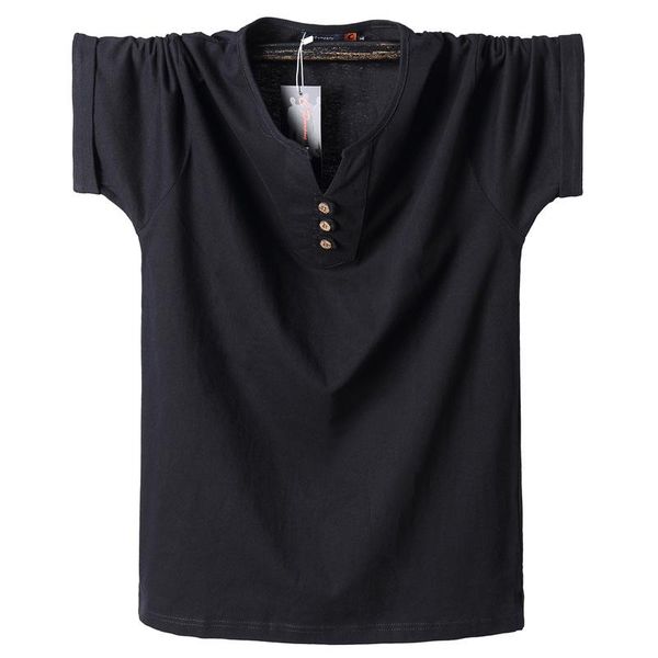 

2020 summer men t shirt button slim fit fashion cotton short sleeve t shirts men v neck casual t-shirt solid 6xl 7xl 8xl tee cx200709, White;black