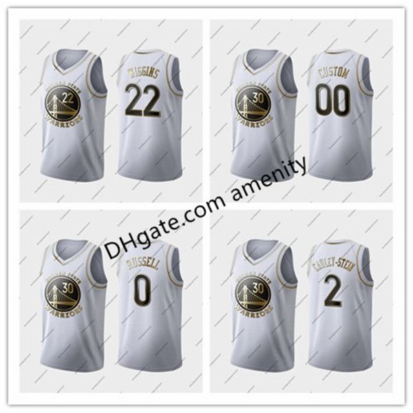 

men custom golden state warriors 22 wiggins 0 russell 2 cauley white basketball jerseys d'angelo andrew golden edition jers, Black
