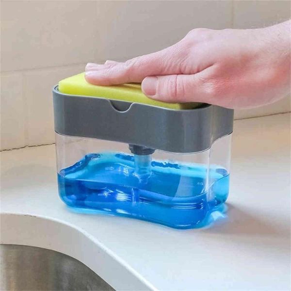 

2-in-1 soap dispenser sponge caddy non-toxic odorless dispenser kitchen rack creative bathroom washing soap storage box j50