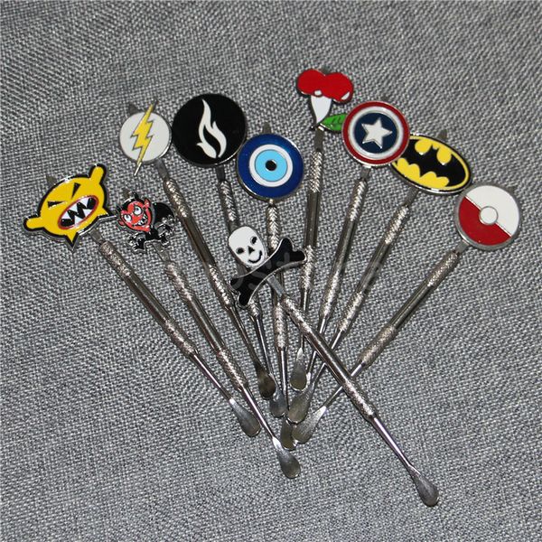 

100pcs wax dabbers dabbing tool with fashion badges 120mm metal dabber tool dab rig dry herb tool dhl free