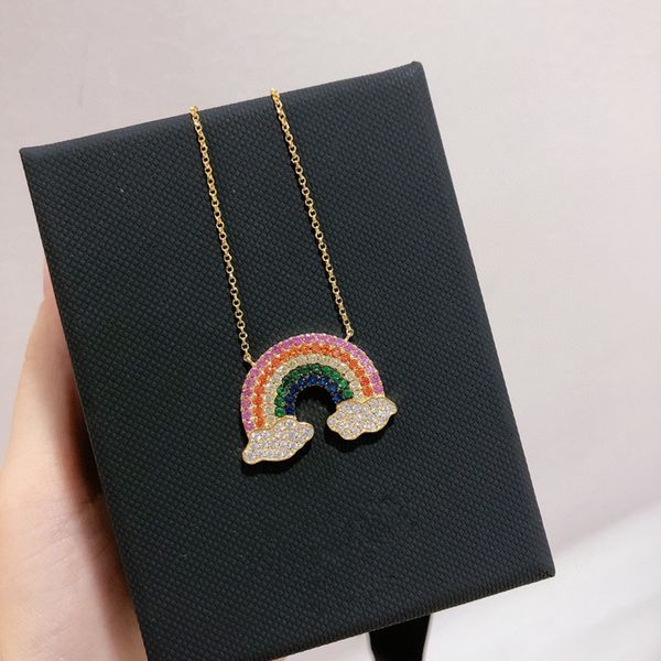 

2020 new women's temperament jewelry fashion trend full diamond rainbow s925 sterling silver versatile korean style color rainbow neckl