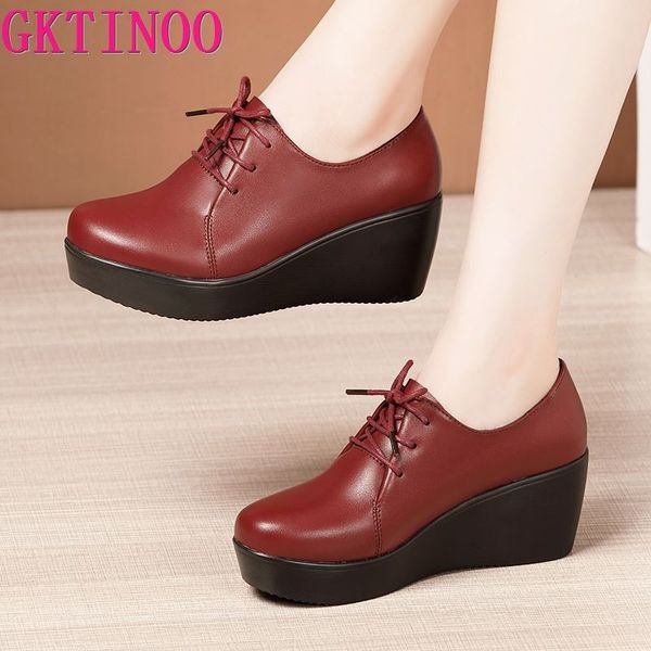 

gktinoo 2020 wedges women shoe spring autumn lace-up high heels round toe leather casual ladies platform shoes woman size 33-43, Black