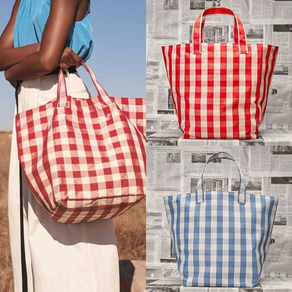 

2020 new tide brand simple check plaid wild joy tote bag large-capacity portable shopping bag