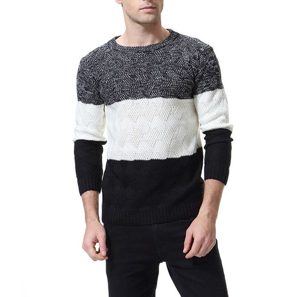 

men patchwork sweater long sleeve pullover autumn winter jumper mens knitted sweater clothes sueter hombre, White;black
