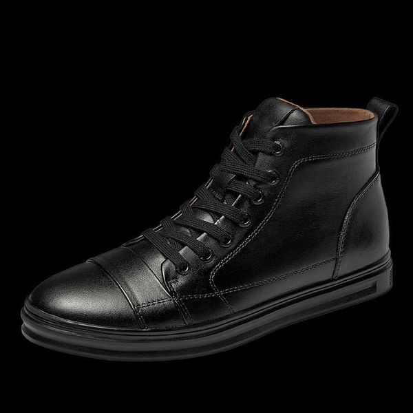 

new men genuine leather boots autumn winter sneakers for men shoes lace up warm snow boots casual ankle botines hombre, Black