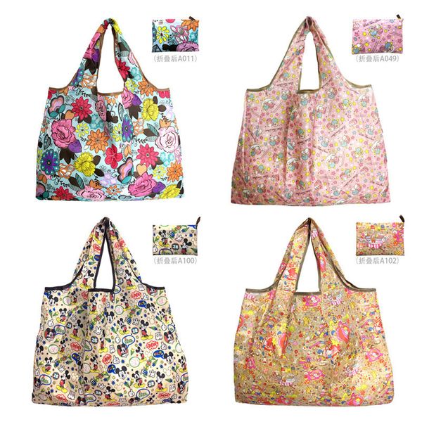 

plus size foldable shopping bags nylon waterproof storage handbag eco-friendly folding bag grocery bag multi colors shopping tote e81802, Black