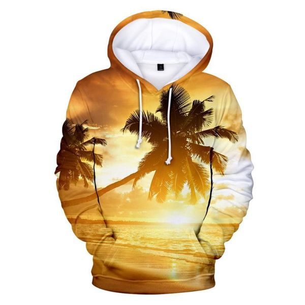 

2020 new design beach coconut tree 3d hoodies sweatshirt men's harajuku pullover casual fashion 3d hoodies men women hoody, Black