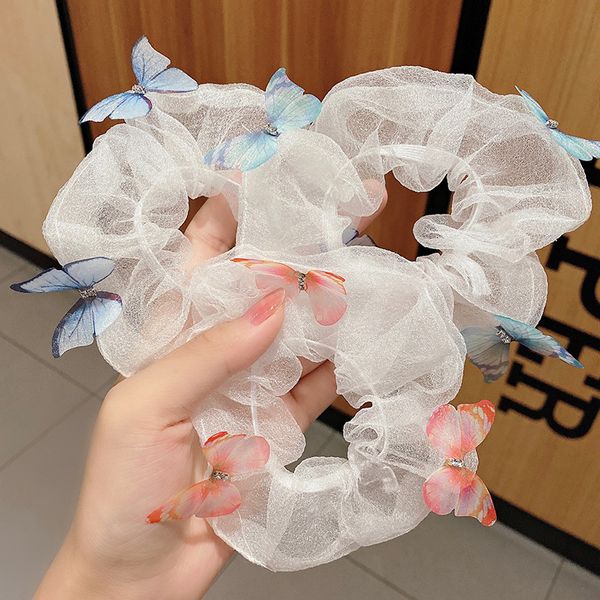 2020 Ins Novo Coreano Japão Mulheres Elastic Kawaii Mesh Bandas de Cabelo Gravata Meninas Cute Lace Scrunchi Borboleta Tule Headwear Acessórios