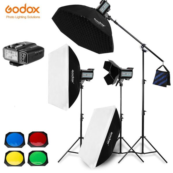 

3x godox qs400ii / qs600ii / qs800ii / qs1200ii 2.4g беспроводной передатчик x1t студии strobe flash light set softbox lighting kit