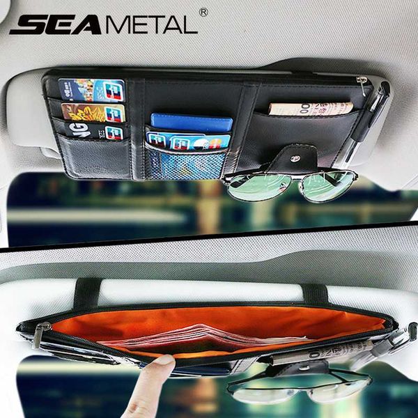 

car sun visor storage pocket leather sunshade organizer clip card glasses pen clip cash holder stowing tidying car accessories
