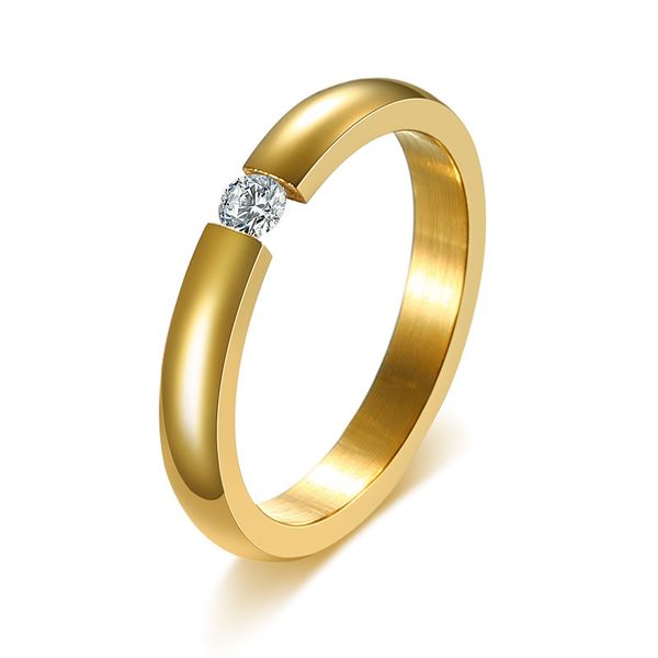 

3mm tension band with cz golden stainless steel ring for women, Golden;silver