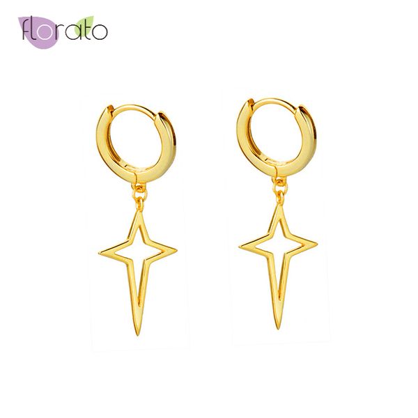 

hoop & huggie simple geometric cross hollow earrings 925 sterling silver star gold color korean style jewelry, Golden;silver