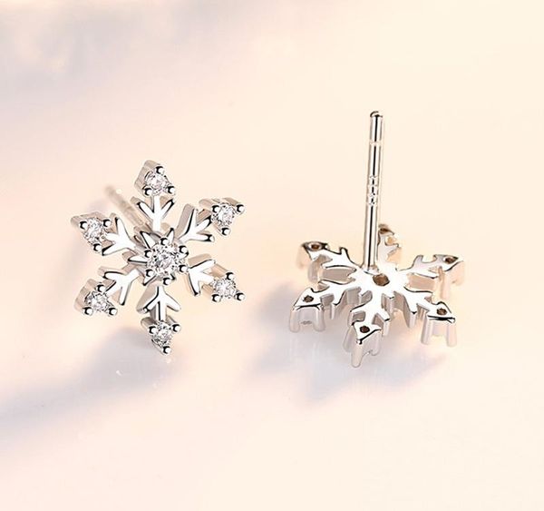 

new design cz crystal snowflake stud earrings for women girl small cute white gold plated earring fashion christmas jewelry01, Golden;silver