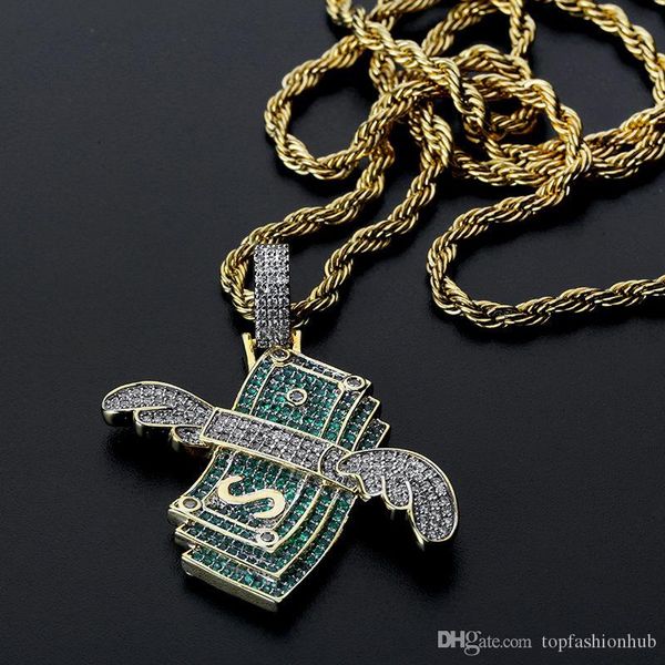 

winged money hip-hop street pendant micro zircons men's necklace jewelry personality europe and america new hot, Silver