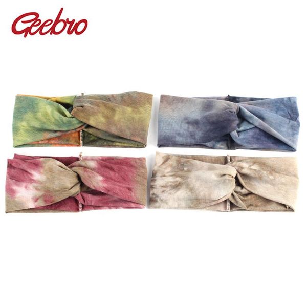 

hair accessories geebro women's headband autumn cotton cross knot tie dye printing for girls bandeau cheveux femme head band dq585