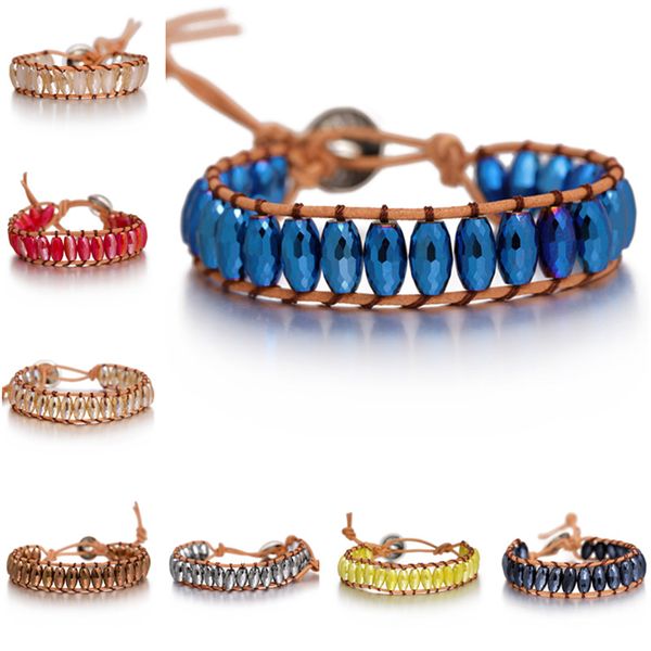 

boho weaving chakra bracelets for women jewelry handmade leather wrap bracelet spare crystal energy beads bracelets gifts, Golden;silver