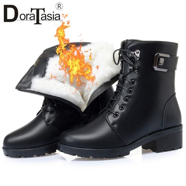 

doratasia big size 35-43 new ladies winter warm wool fur snow boots fashion genuine leather ankle boots women office shoes woman, Black