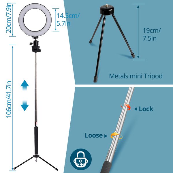 

rl-8 usb mini ring light portable 20cm annular lamp dimmable circular light with remote control phone holder for tik tok youtube