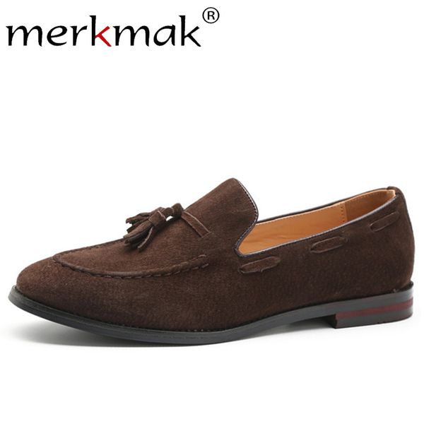 

merkmak men suede loafers shoes tassel design business shoes men's flats big size 47 simple slip on male mans casual footwear, Black
