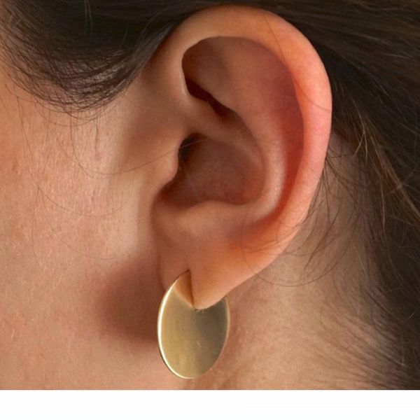 

silver gold exaggerated punk rock fashion metal large circle stud earrings statement geometric flat big large round stud earrings for women, Golden;silver