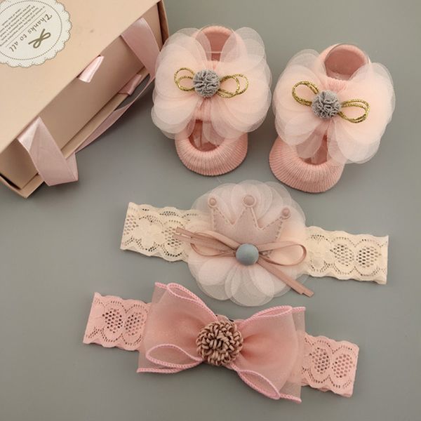 

3pcs/set lace flower girl headband socks set crown bows newborn hairband headbands for girls turban baby hair accessories kg-207, Slivery;white