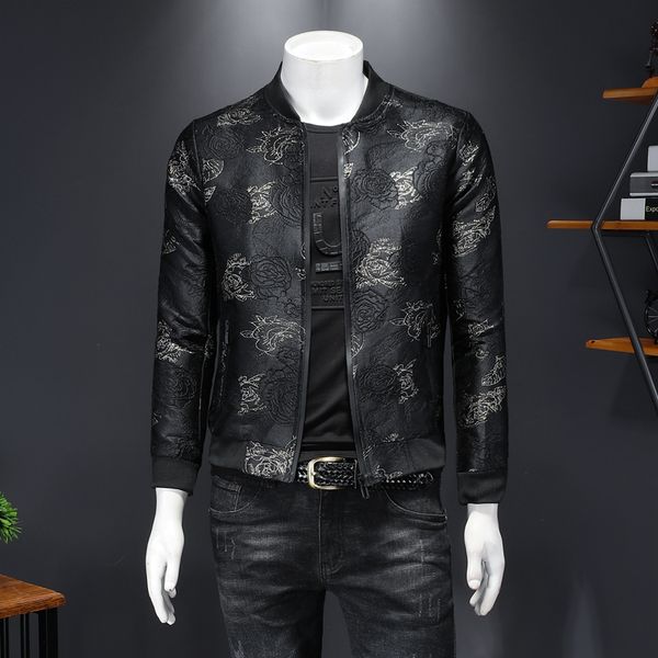 

autumn jacket casaca hombre men floral jacket 2020 new men's korean jacquard bomber print mens, Black;brown