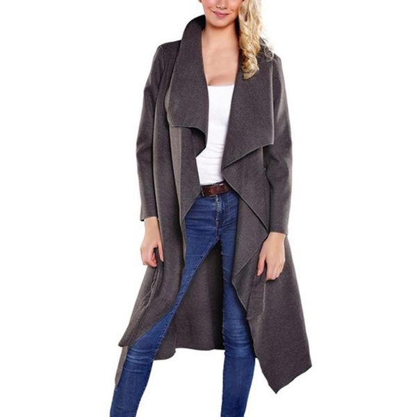 

casual fashion women long cashmer coat solid long women's woolen jacket slim coat and jacket, Black
