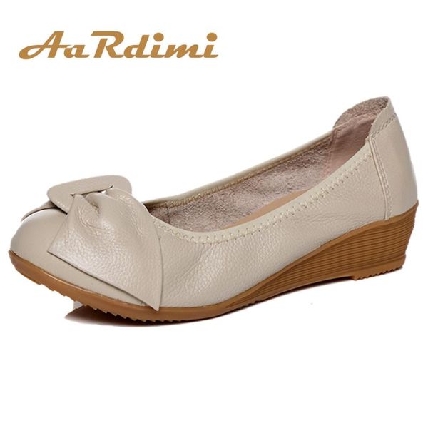 

new butterfly-knot women wedges shoes genuine leather comfortable pregnant women pumps work casual platform heels mother shoes, Black