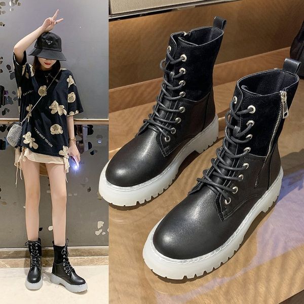 

2020 new ladies boots comfortable and breathable mid-tube boots korean fashion casual all-match flat women, Black