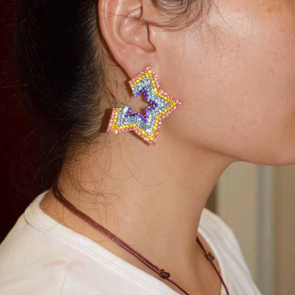 

new arrival multicolors rhinestone star charm stud earrings for women fashion jewelry boho maxi collection earrings accessories, Golden;silver