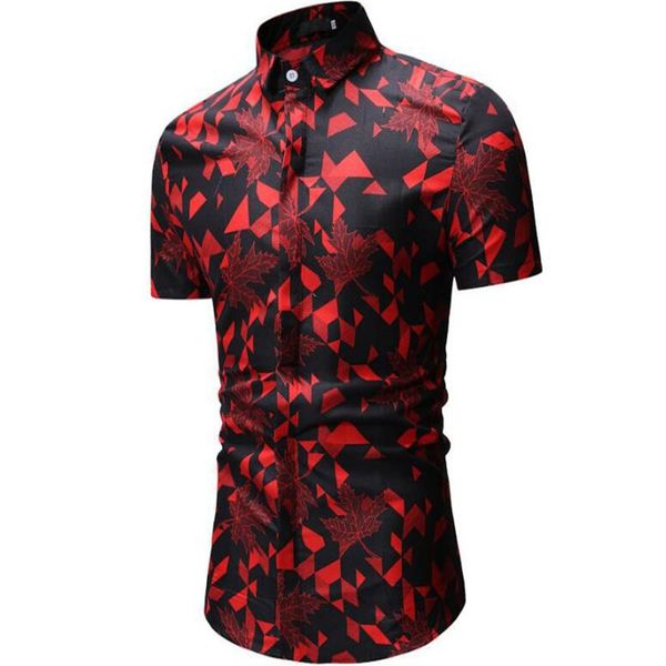 

19 new high-end brand men's casual fashion bright print shirt casual sports short sleeve cotton shirt, White;black