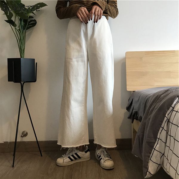 

women's jeans women loose korean style all-match solid denim trousers womens high tassel straight ankle-length students clothing leisur, Blue