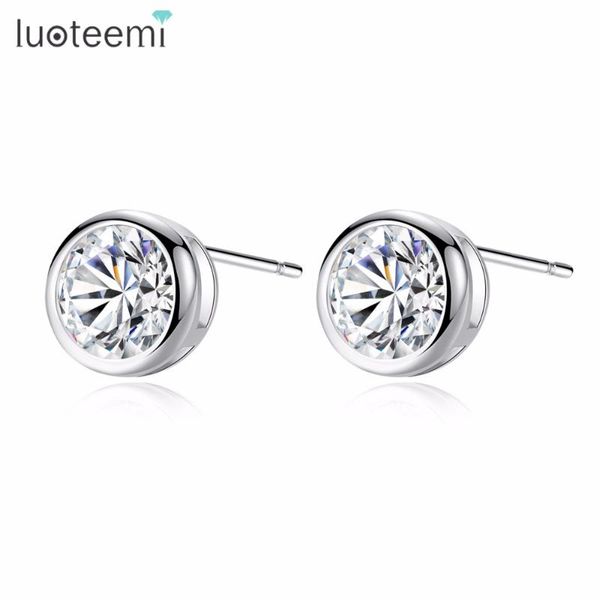 

stud luoteemi luxury tiny brilliant round shape cut cubic zircon earrings for women white gold color jewellery brincos, Golden;silver