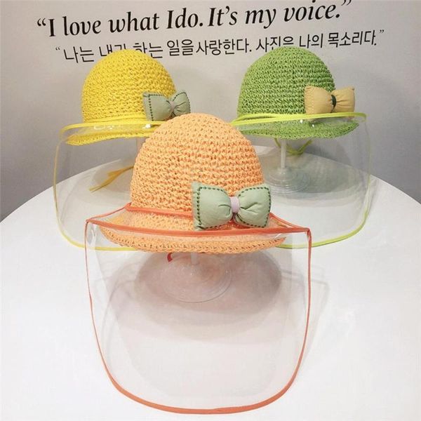 

girls breathable straw hat handmade foldable kids sunscreen cap children sun visor uv protection hats anti-spray protective n20, Blue;gray