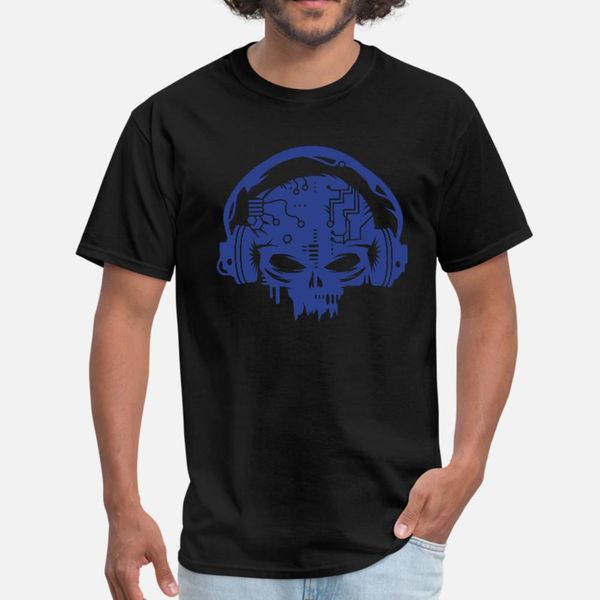 

cyber skull with headphones t shirt men custom 100% cotton round neck trend graphic funny casual summer style trend shirt