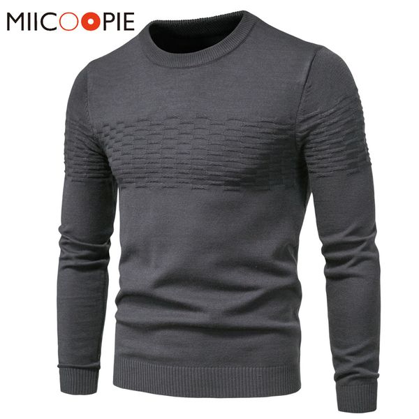 

casual pleated chest slim men knit sweater winter o-neck long sleeve pullover sweaters coat outwear warm solid color clothes man, White;black