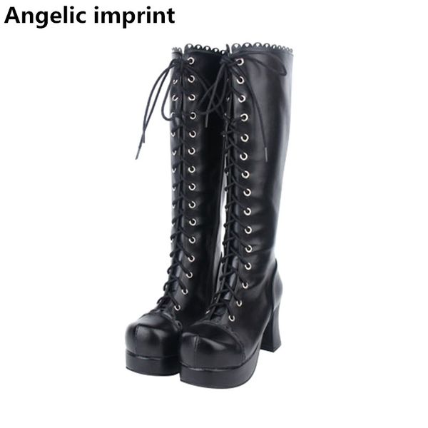 

angelic imprint japan classic mori girl women motorcycle shoes lady lolita boots woman princess high heels pumps dress boots 47, Black