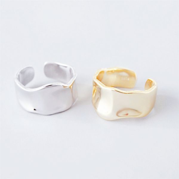 

sole memory creative fashion smooth bump wave 925 sterling silver female resizable opening rings sri464, Golden;silver