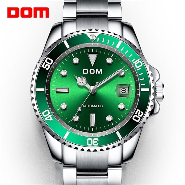 

dom brand luxury men watches automatic green watch men stainless steel waterproof business sport mechanical wristwatch m-1310 0924, Slivery;brown