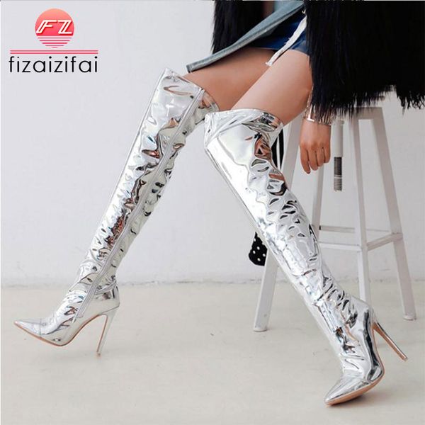 

coolcept plus size 30-48 over-the-knee boot winter warm plush shoes woman quality new fashion thin high heels zip up boots, Black