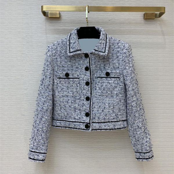 

european and american women's clothing 2020 summer new style long sleeve lapel single breasted fashionable tweed jacket, Black;brown