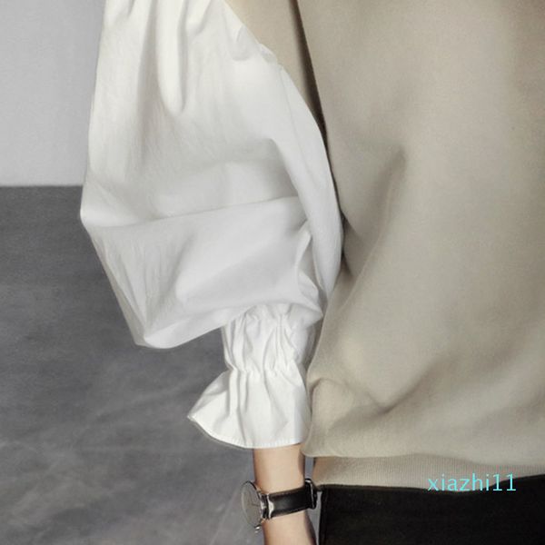 

hoodie autumn fashion round neck lantern sleeve women 's split joint short sweatshirt latern sleeve japan and south korea, Black